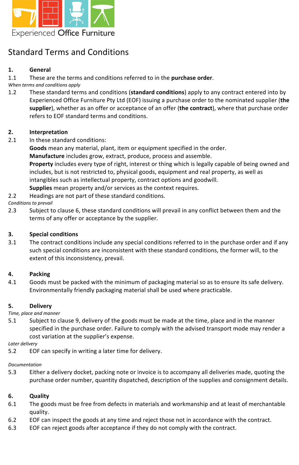 Terms & Conditions Experienced Office Furniture