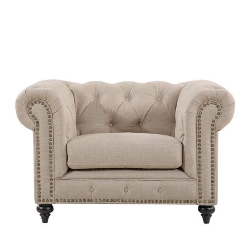 CHESTERFIELD LINEN ARM CHAIR