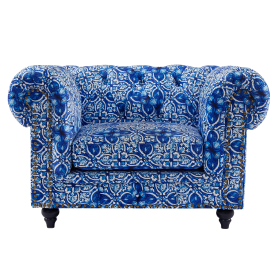 CHESTERFIELD BLUE & WHITE ARM CHAIR