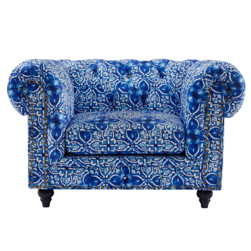 CHESTERFIELD BLUE & WHITE ARM CHAIR