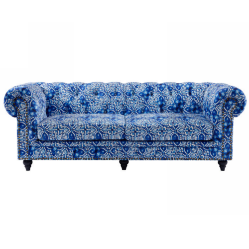 CHESTERFIELD BLUE & WHITE THREE SEATER